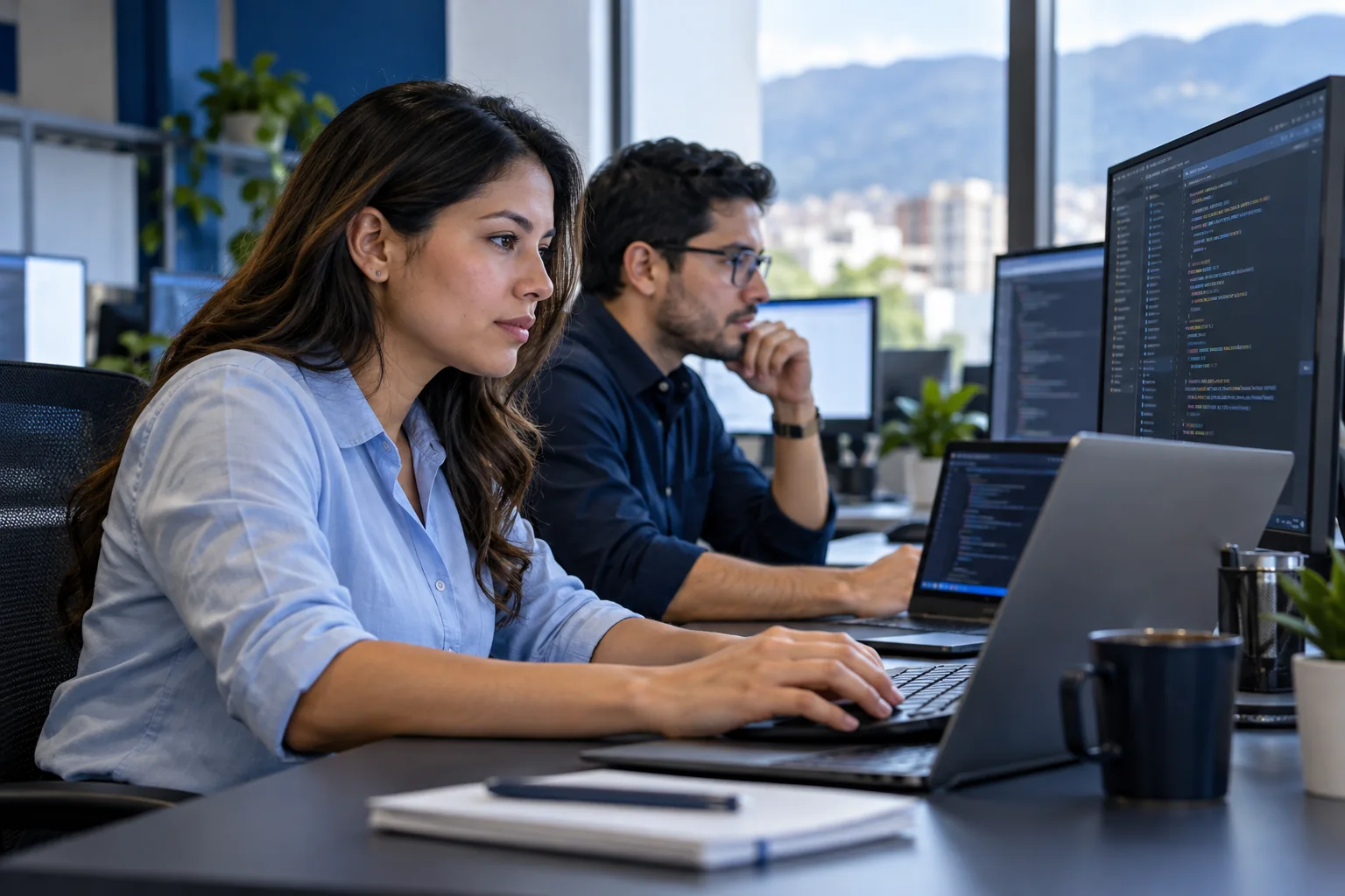 Personas desarrollando software en un entorno profesional